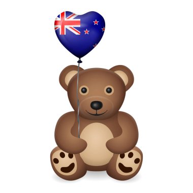 Beyaz arka planda Yeni Zelanda kalp balonu olan bir ayı. Vektör illüstrasyonu.