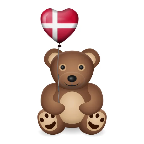 Urso Com Bandeira Dinamarca Balão Coração Sobre Fundo Branco Ilustração —  Vetores de Stock