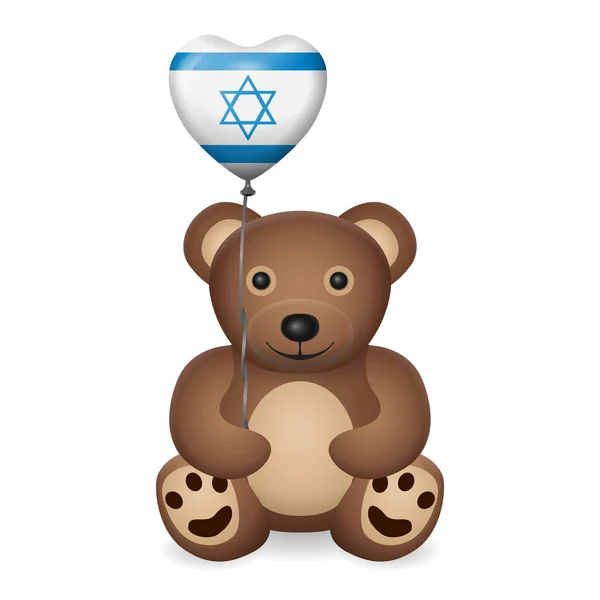 Medvěd Izraelem Vlajka Srdce Balón Bílém Pozadí Vektorová Ilustrace — Stockový vektor