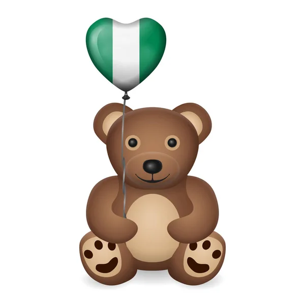 Bear Nigeria Vlag Hart Ballon Een Witte Achtergrond Vectorillustratie — Stockvector