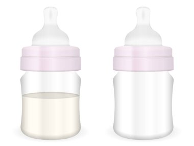 Beyaz arka planda beslenme şişesi var. Vektör illüstrasyonu.