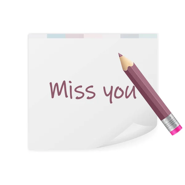 Notepad Miss You Text White Background Vector Illustration — ストックベクタ