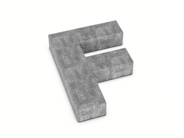 Beyaz arka planda beton F harfi. 3d illüstrasyon.