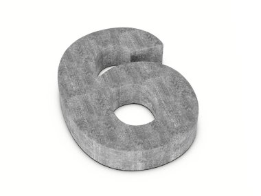 Beyaz arka planda altı numaralı beton. 3d illüstrasyon.
