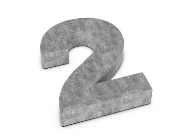 Beyaz arka planda iki numaralı beton. 3d illüstrasyon.