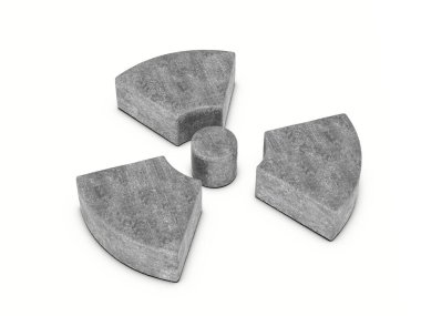 Beyaz arka planda somut radyasyon sembolü. 3d illüstrasyon.