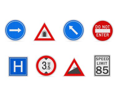 Beyaz arka planda yol tabelası var. Vektör illüstrasyonu.