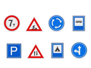 Beyaz arka planda yol tabelası var. Vektör illüstrasyonu.