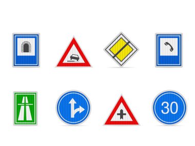 Beyaz arka planda yol tabelası var. Vektör illüstrasyonu.