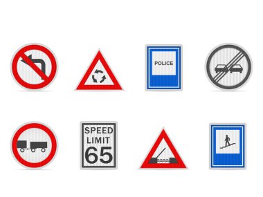 Beyaz arka planda yol tabelası var. Vektör illüstrasyonu.