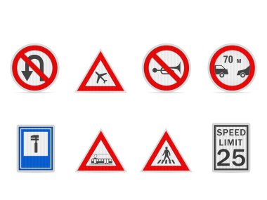 Beyaz arka planda yol tabelası var. Vektör illüstrasyonu.