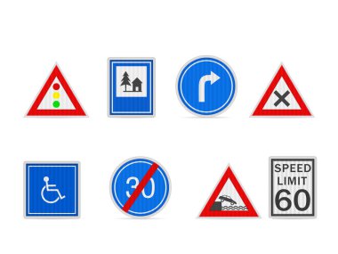 Beyaz arka planda yol tabelası var. Vektör illüstrasyonu.