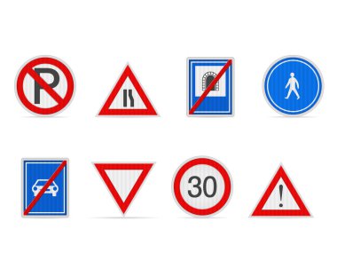 Beyaz arka planda yol tabelası var. Vektör illüstrasyonu.