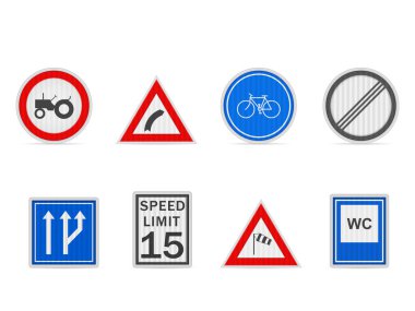 Beyaz arka planda yol tabelası var. Vektör illüstrasyonu.