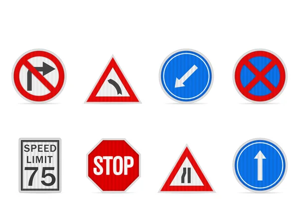 Road Sign Set White Background Vector Illustration — Stockvektor