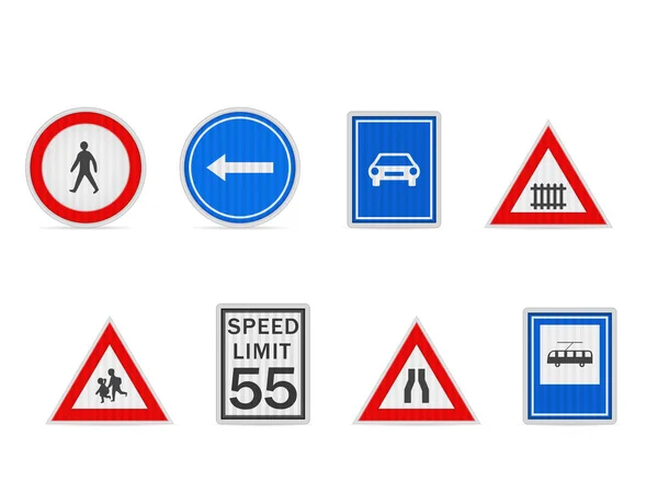 Road Sign Set White Background Vector Illustration — Stockvektor