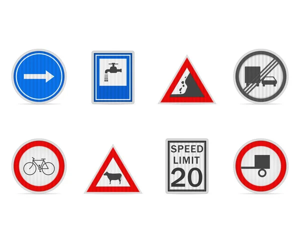 Road Sign Set White Background Vector Illustration — Stok Vektör