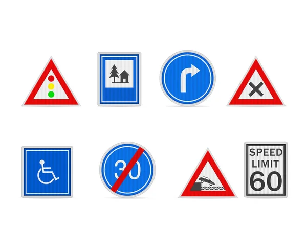 Road Sign Set White Background Vector Illustration — Vetor de Stock