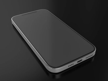 Siyah arka planda akıllı telefon. 3d illüstrasyon.