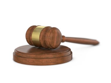 Gavel beyaz arka planda. 3d illüstrasyon.