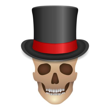 Beyaz arka planda silindir şapkalı bir kafatası. Vektör illüstrasyonu.