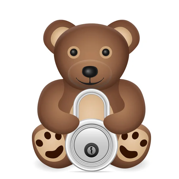 Teddy Bear Padlock White Background Vector Illustration — Stock Vector