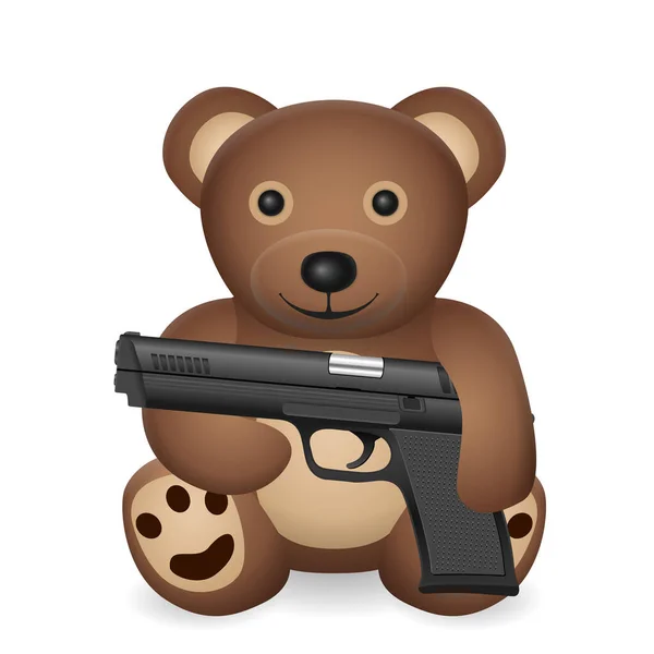 Teddybjörn Med Pistol Vit Bakgrund Vektorillustration — Stock vektor