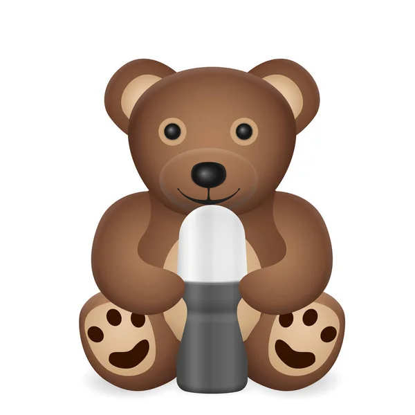 Teddy Beer Met Roll Deodorant Een Witte Achtergrond Vectorillustratie — Stockvector