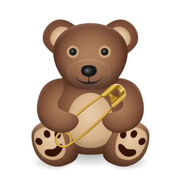 Teddybjörn Med Säkerhetsnål Vit Bakgrund Vektorillustration — Stock vektor