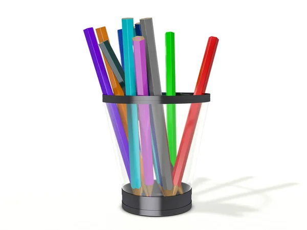 Pencils Holder White Background Illustration — Stock Photo, Image