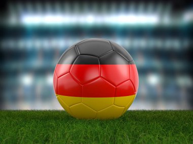 Futbol Almanya bayrağı bir futbol sahasında. 3d illüstrasyon.