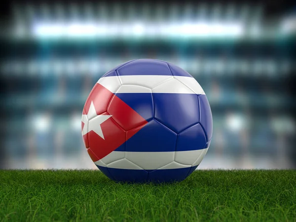 Soccer ball Cuba flag on a soccer pitch. 3d illustration.