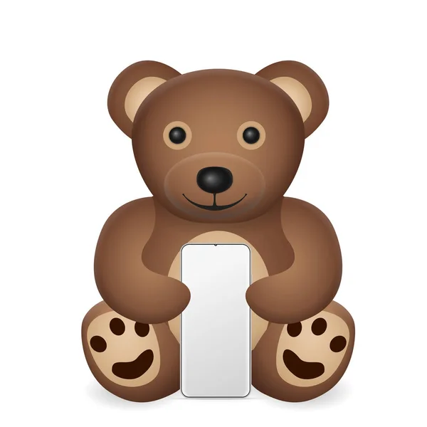 Teddy Urso Com Smartphone Fundo Branco Ilustração Vetorial —  Vetores de Stock