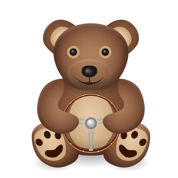 Teddy Bear Steering Wheel White Background Vector Illustration — Stockvector