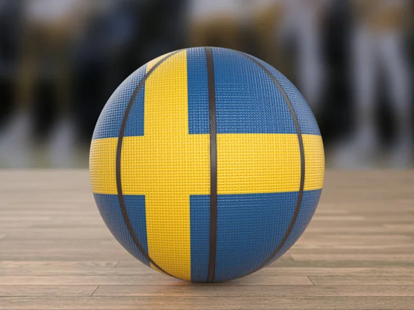 Basketball Ball Sweden Flag Wooden Floor Illustration — Stok fotoğraf