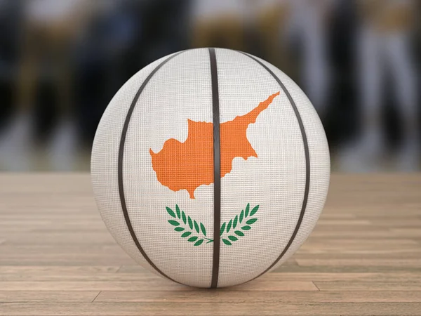 Basketball ball Cyprus flag on a wooden floor. 3d illustration.