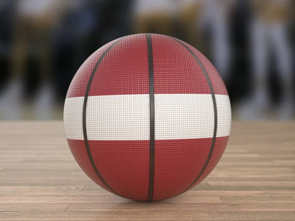 Баскетбольный Мяч Флаг Латвии Деревянном Полу Иллюстрация — стоковое фото