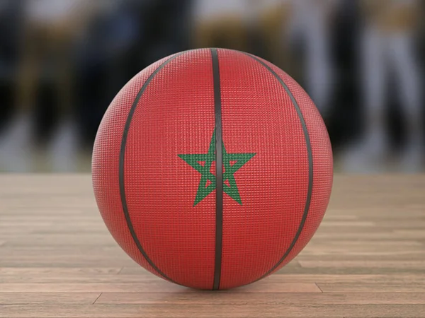 Ahşap Zeminde Basketbol Topu Fas Bayrağı Illüstrasyon — Stok fotoğraf