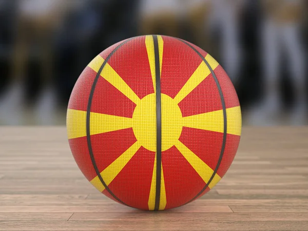 Bola Basquete Bandeira Macedônia Norte Piso Madeira Ilustração — Fotografia de Stock