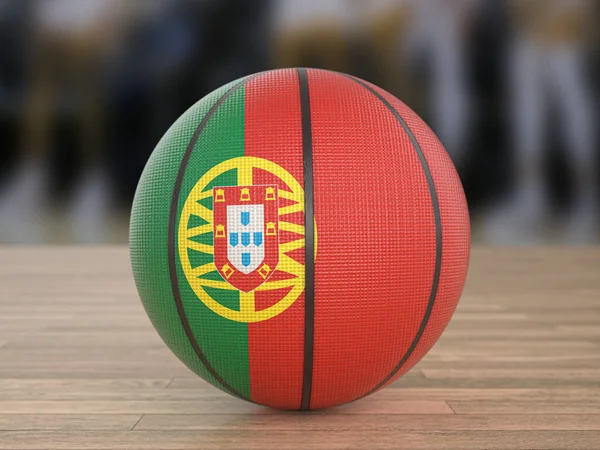 Basketball Ball Portugal Flag Wooden Floor Illustration —  Fotos de Stock