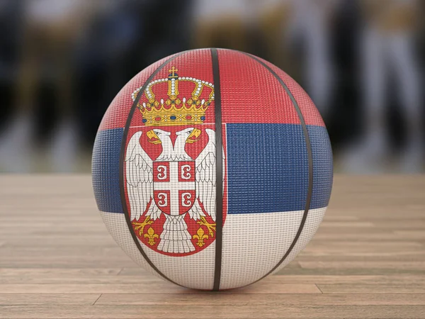 Basketball Ball Serbia Flag Wooden Floor Illustration — 스톡 사진