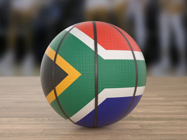 Basketbal Jižní Afrika Vlajka Dřevěné Podlaze Ilustrace — Stock fotografie