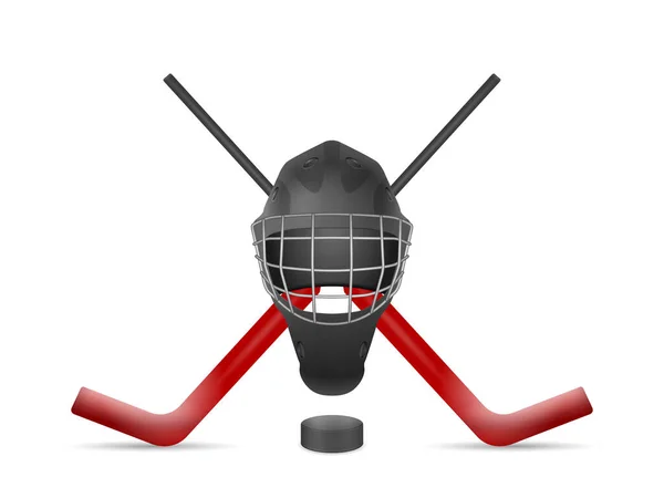 Hockey Torwartmaske Stöcke Und Puck Auf Weißem Hintergrund Vektorillustration — Stockvektor