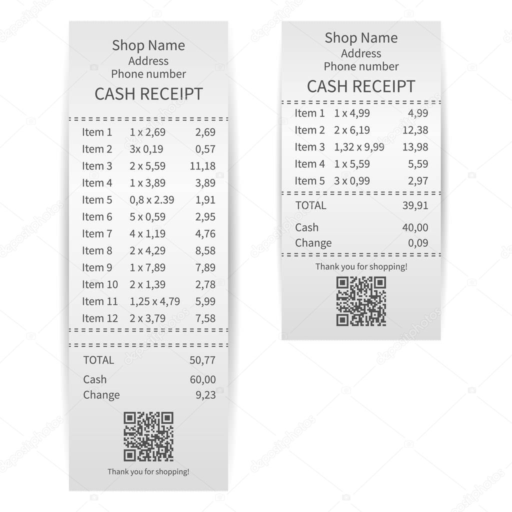 Printed receipts on a white background. Vector illustration.