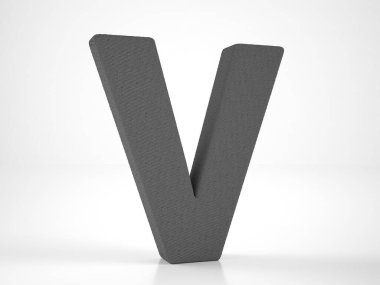 Knitted letter V on a white background. 3d illustration.