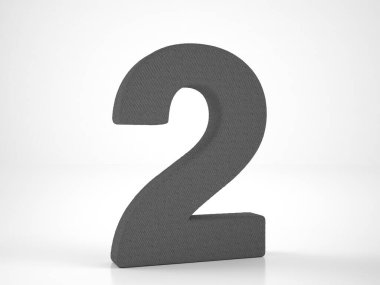 Knitted number two on a white background. 3d illustration.