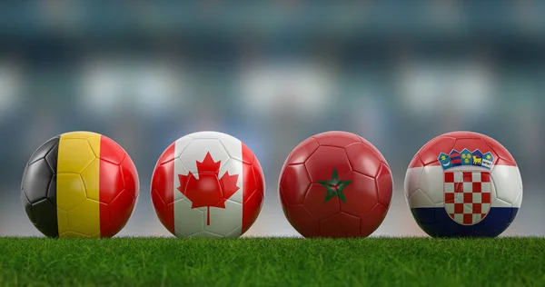 Football Balls National Flags Group Football Pitch Illustration — Stok fotoğraf