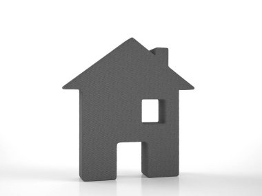 Knitted house symbol on a white background. 3d illustration.