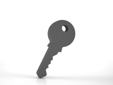 Knitted key symbol on a white background. 3d illustration.