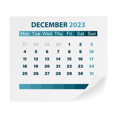 Calendar December 2023 on a white background. Vector illustration.